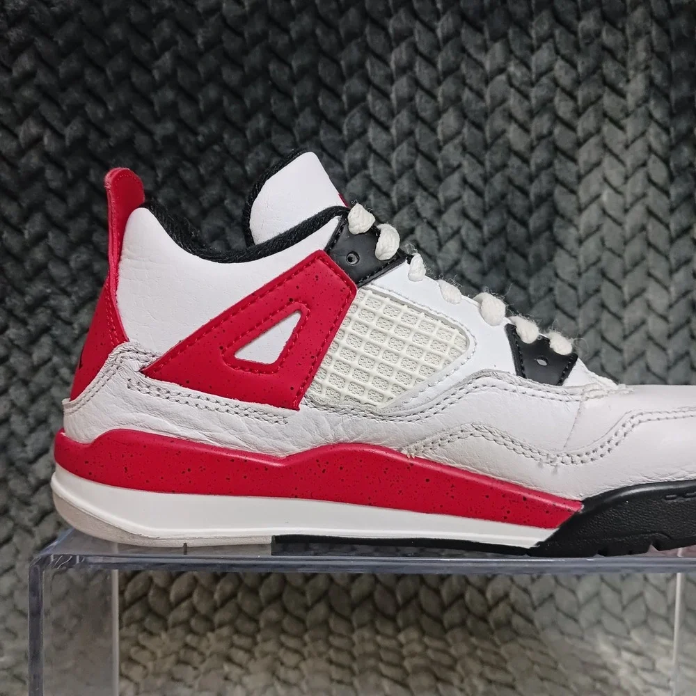 Nike Air Jordan 4 Retro PS Kids Sneakers White Fire Red Black BQ7669-161 Sz 1.5Y